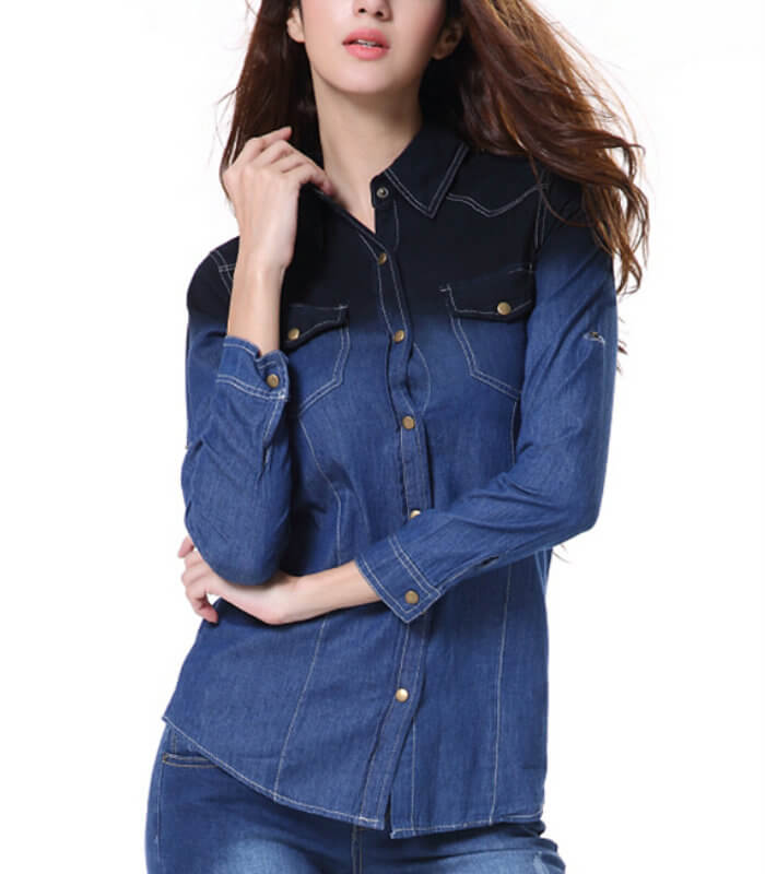 Long Sleeve Women Denim Shirt Manufacturer