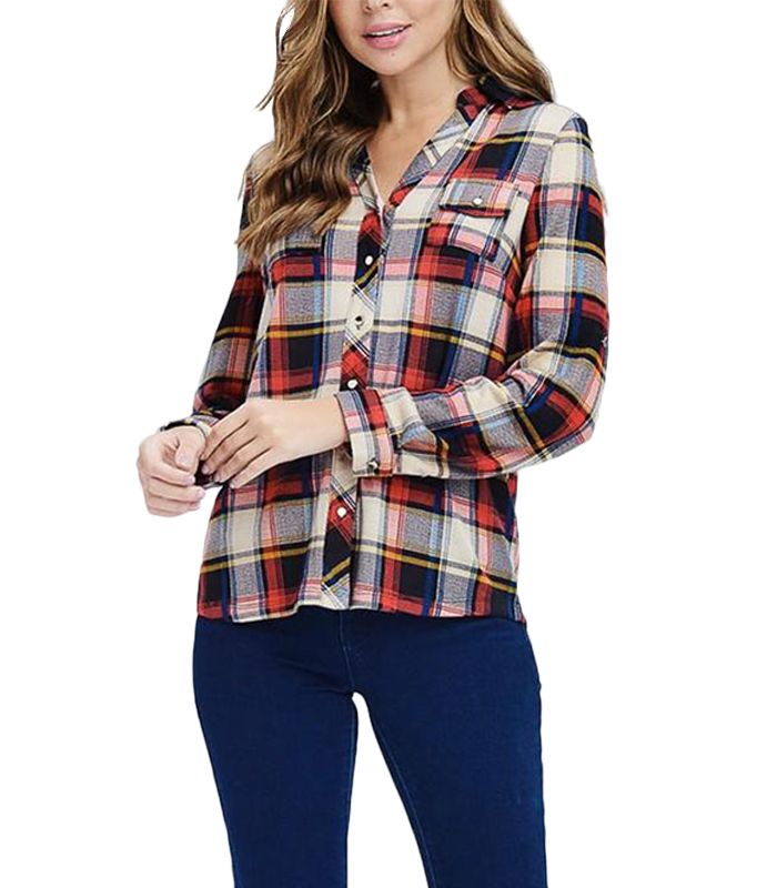 Plaid Button Down Women Flannel Shirt Manufacturer