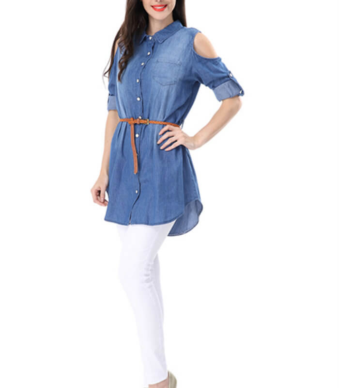 Women Denim Shirt With Cutout Sleeves Manufacturer