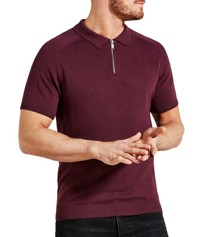 zip neck burgundy polo tees