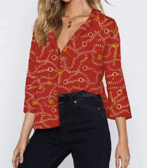 Bohemian New Lapel Long Sleeved Fashion Ladies Shirt Manufacturers