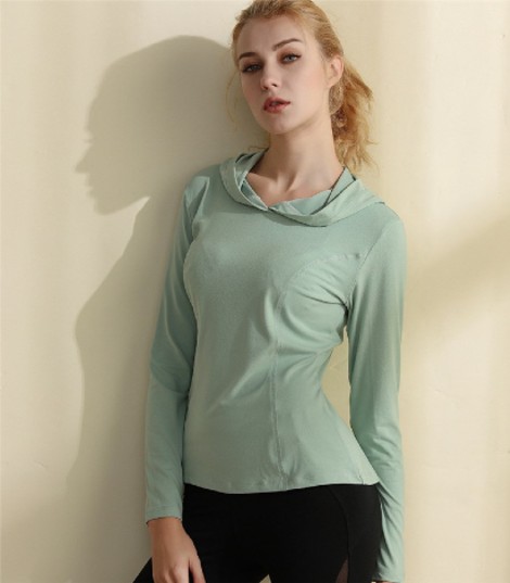 Long Sleeve Hooded Yoga Wear Women T Shirt Manufacturers
