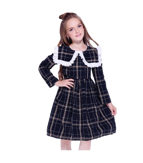 White Lace Ruffle Collar Black Girl Plaid Dress Manufacturers