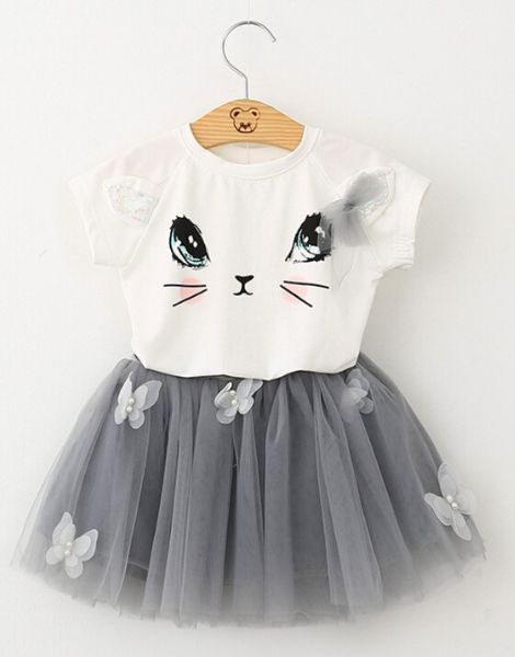 Cartoon Kitten Printed Girls Clothing Set Manufacturers