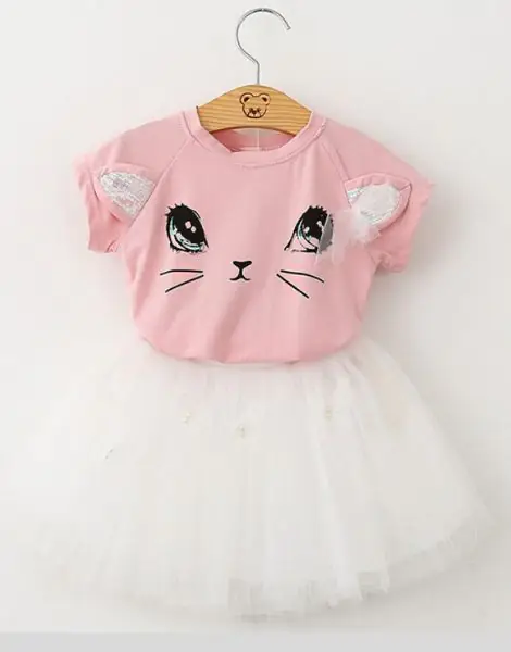 Custom Cartoon Kitten Printed Girls Clothing Set