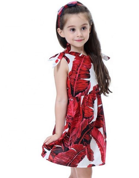 custom leaf printed dress for little girls