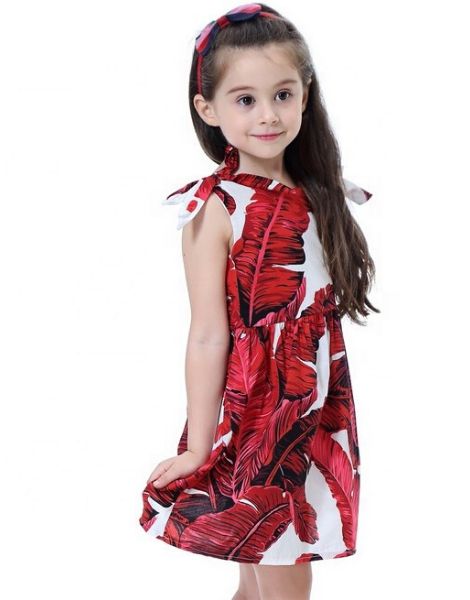 bulk leaf printed dress for little girls