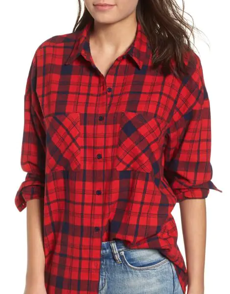 custom red and black plaid shirt for women