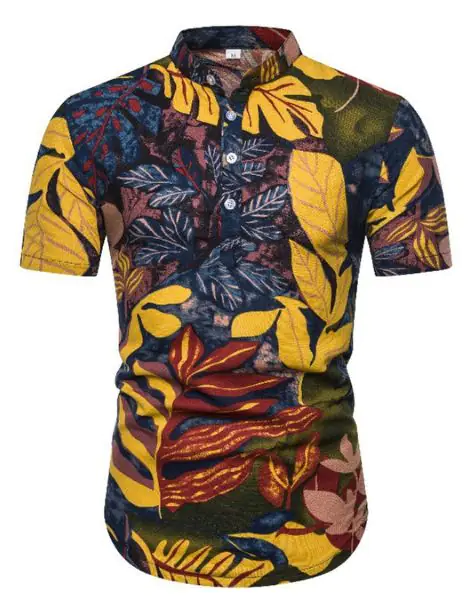 wholesale leaf print cotton hawaiian summer shirts