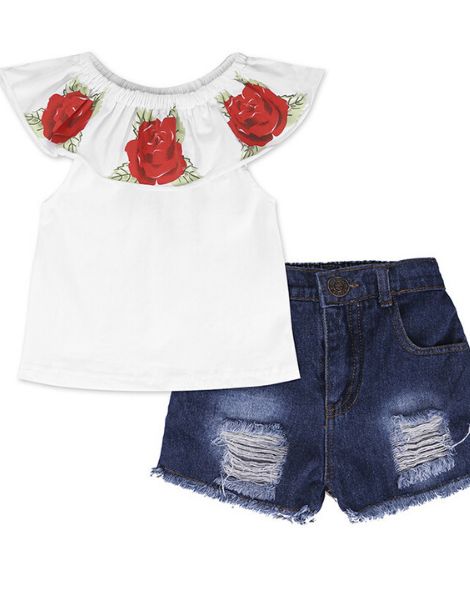 custom rose flowers printing clothing set for girl manufacturers
