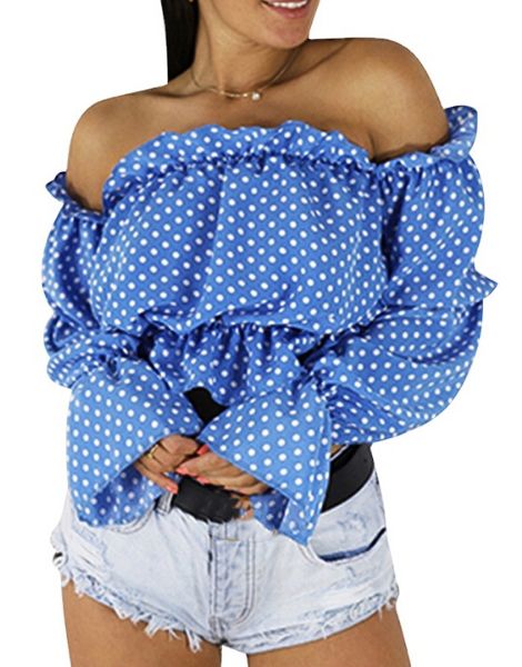 bulk off shoulder polka dot crop top