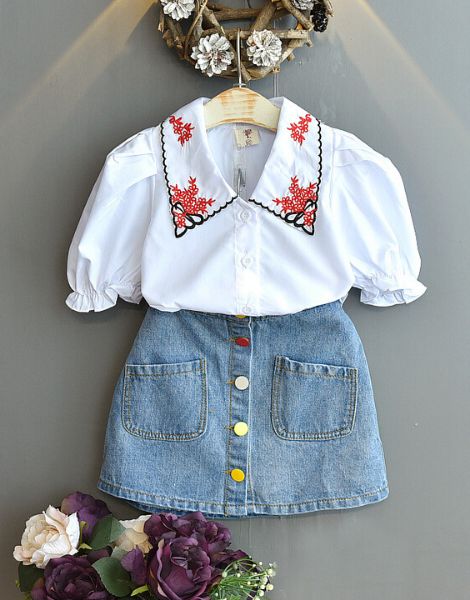 bulk top with denim skirt for girls