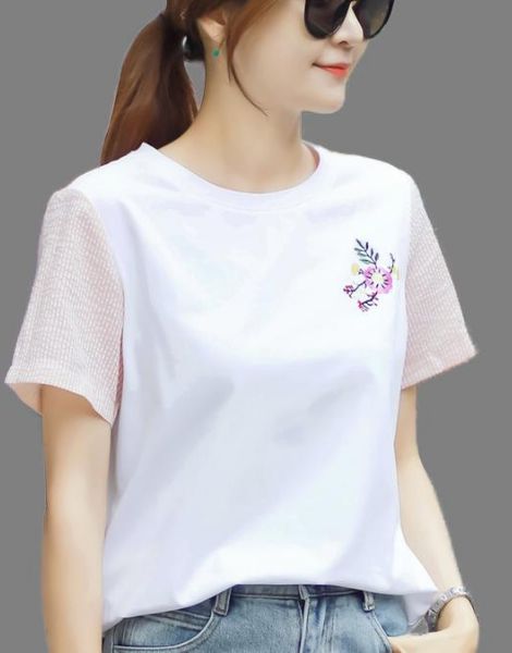 bulk cotton short sleeve embrioded ladies t-shirt