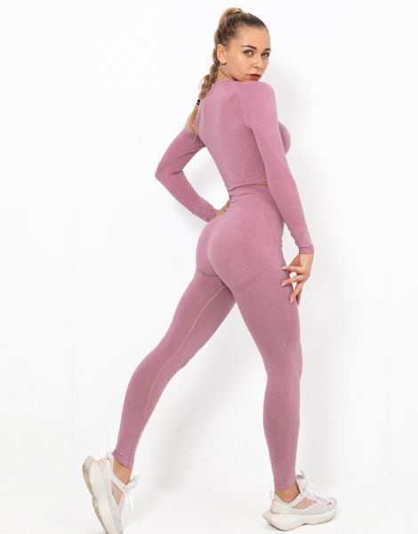 custom long sleeve gym top with high waist leggings