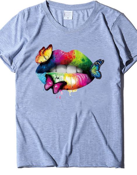 custom cotton crew neck butterfly printed women t-shirts manufacturers