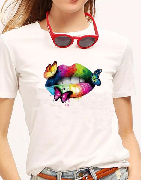 bulk cotton crew neck butterfly printed women t-shirts