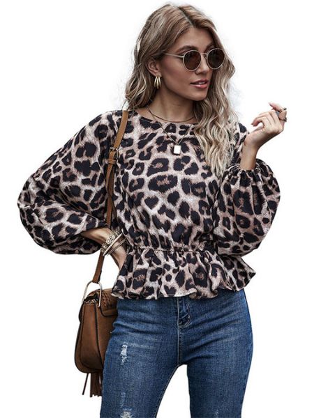 bulk leopard printed long sleeve womens top