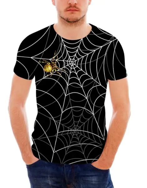wholesale Spider Web Image Printed Men T-Shirt