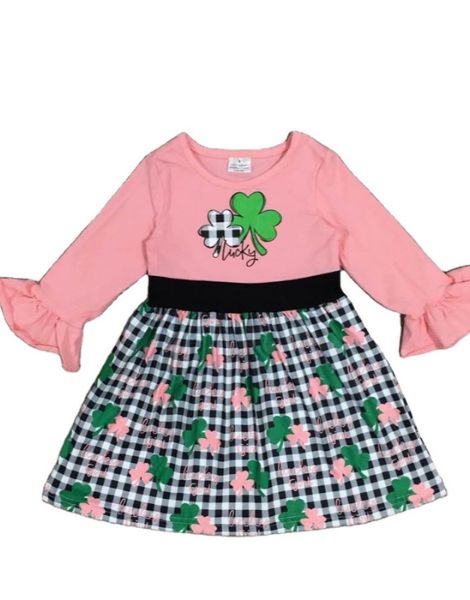 bulk long sleeve printed little girls ruffle dress