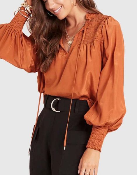 bulk puffy sleeve v neck front satin top