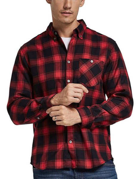 Long Sleeve Quick Dry Polyester Mens Plaid Flannel Shirt - USA Clothing ...