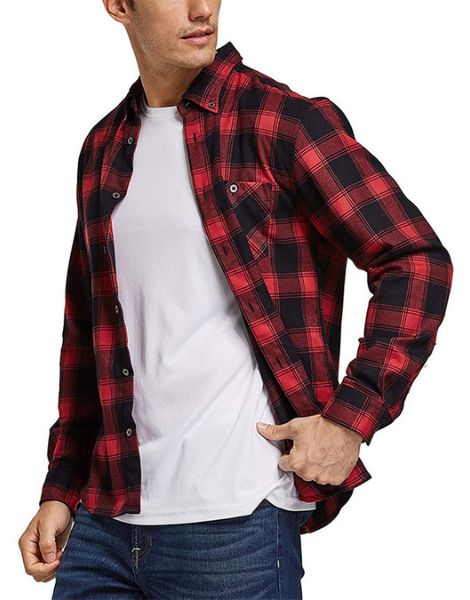 custom long sleeve quick dry polyester mens plaid flannel shirt manufacturers