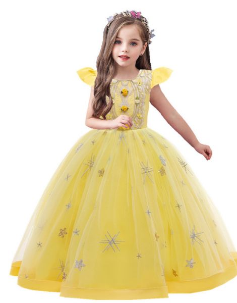 wholesale bulk o neck polyester little girls dress over embroidery work