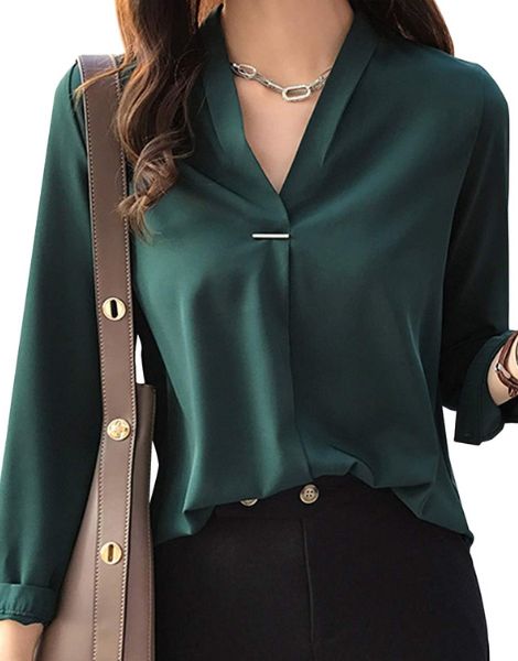 custom long sleeve v neck chiffon ladies top manufacturers