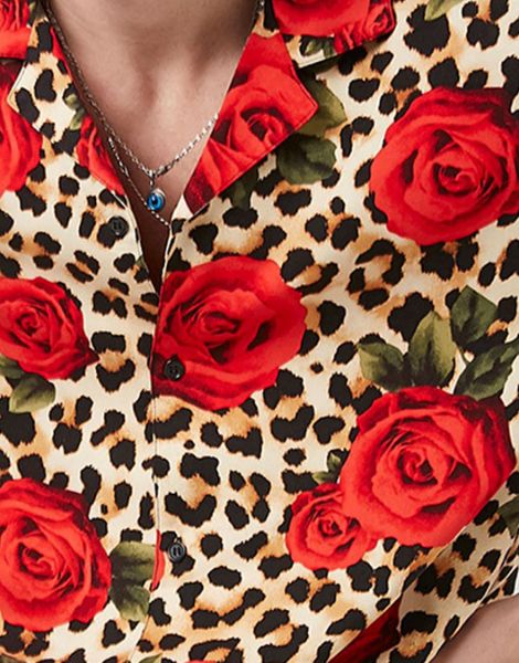 wholesale short sleeve leopard printed mens shirt