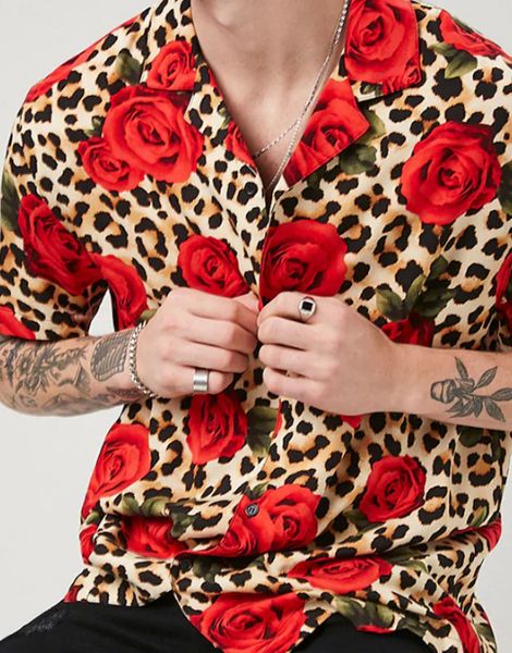 wholesale bulk short sleeve leopard printed mens shirt