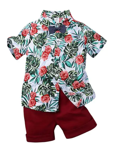 wholesale short sleeve cotton printed little boys clothes manufacturers