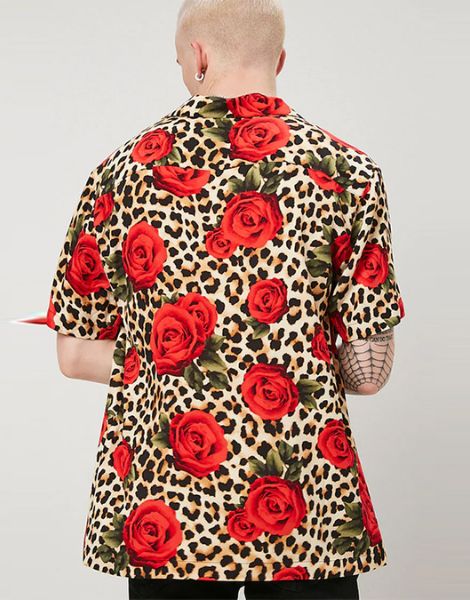 custom short sleeve leopard printed mens shirt