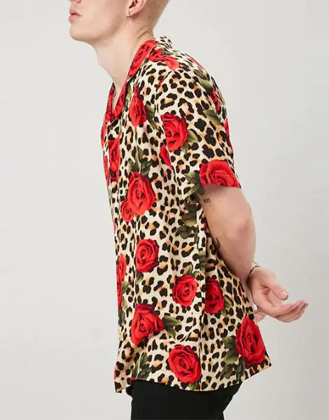custom short sleeve leopard printed mens shirt