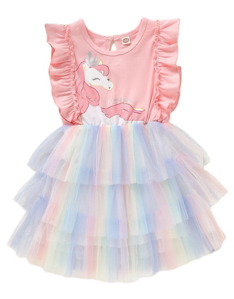thumbnail image 2 of Kid's Sleeveless Rainbow Unicorn Princess Dress 2 of 13