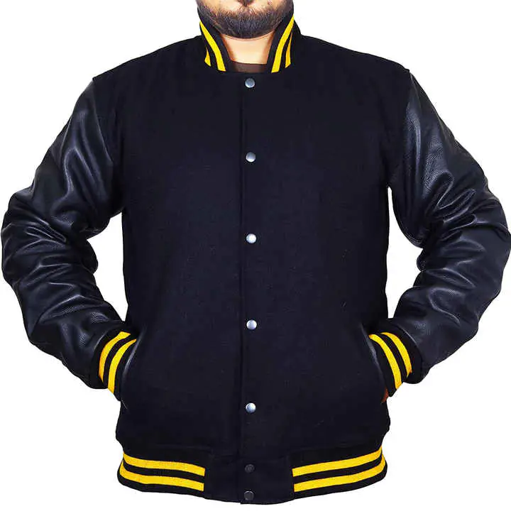 Custom Made Wholesale Black Varsity Jacket for Man