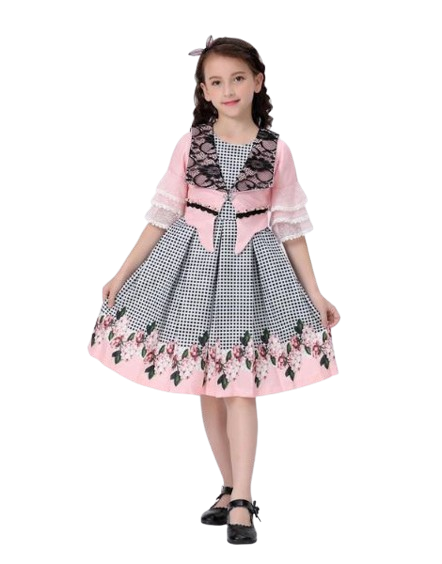 o neck long sleeve kids girls dress