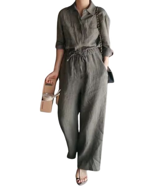 Cotton and linen wide leg jumpsuit