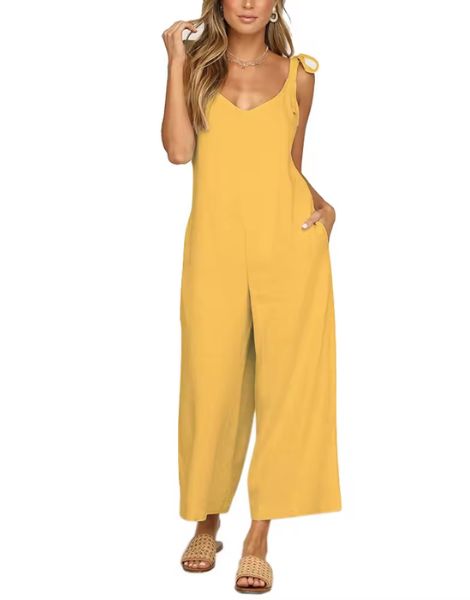 Cropped Bow Tie Suspender Jumpsuit