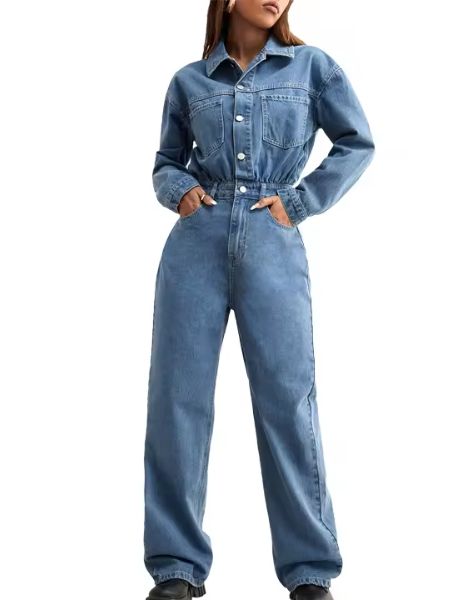 Custom Long Sleeve One Piece Jean Denim Jumpsuit Women