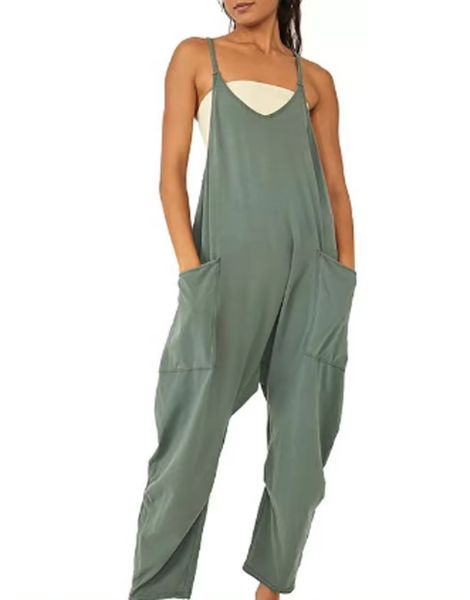 Sleeveless casual Wide-Leg Jumpsuit with Large Pockets for women