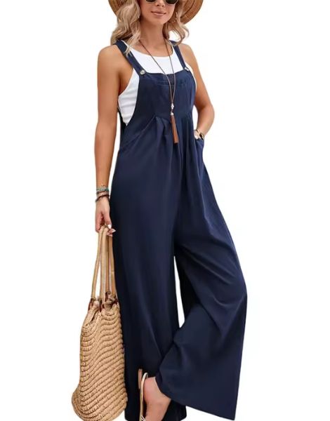 Stylish Wide-Leg Button-Front Jumpsuit with Pockets
