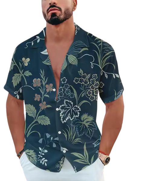 Summer Men’s 3D Flower & Leaf Print Shirt