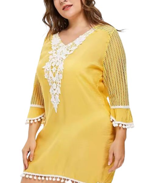 Yellow Plus Size Women Long Sleeve Dress for Summer