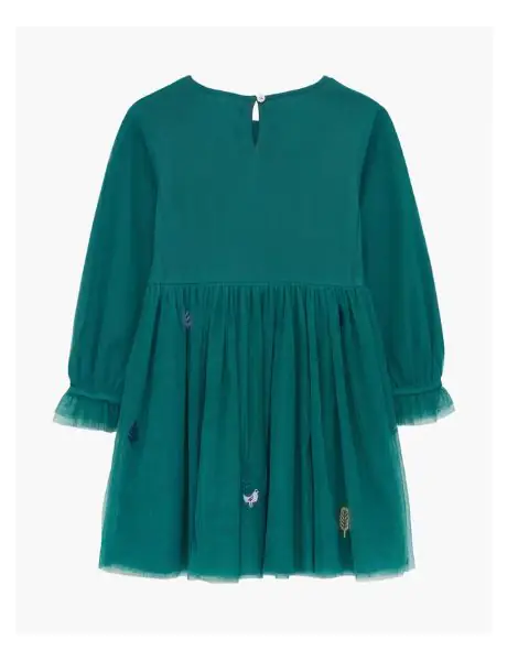 Floral Embellished Dark Teal Tulle Dress
