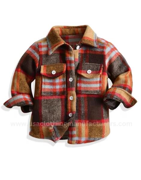 Wholesale Baby Girls’ Long Sleeve Fleece Flannel Plaid Shirt Manufacturer