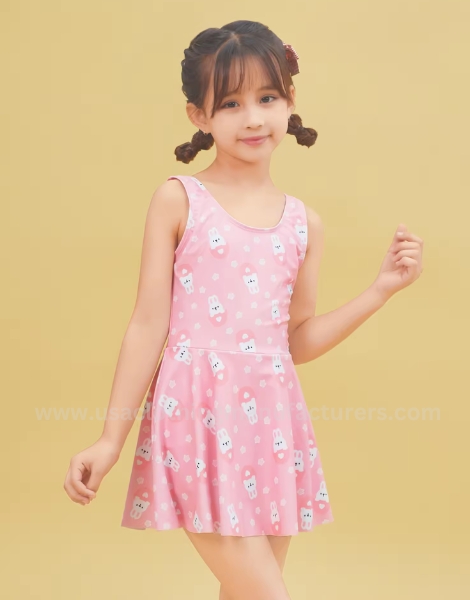 Wholesale Girls’ Rabbit Print Pink One-Piece Swimsuit Manufacturer
