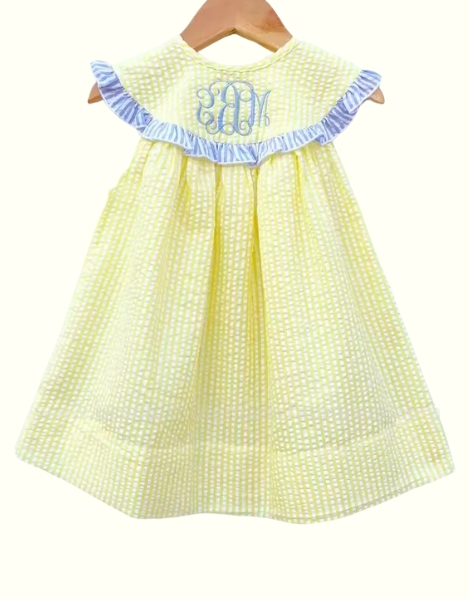 Wholesale Yellow Seersucker Easter Dress for Little Girl