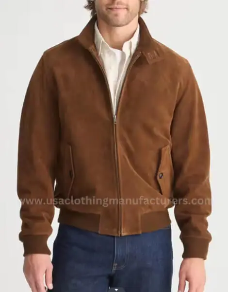 Men’s Classic Stand Collar Suede Harrington Jacket
