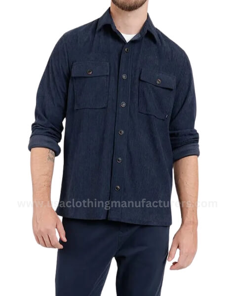 Men’s Dark Blue Corduroy Shirt Chest Pockets