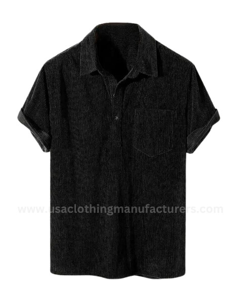 Men’s Short Sleeve Casual Black Corduroy Shirt